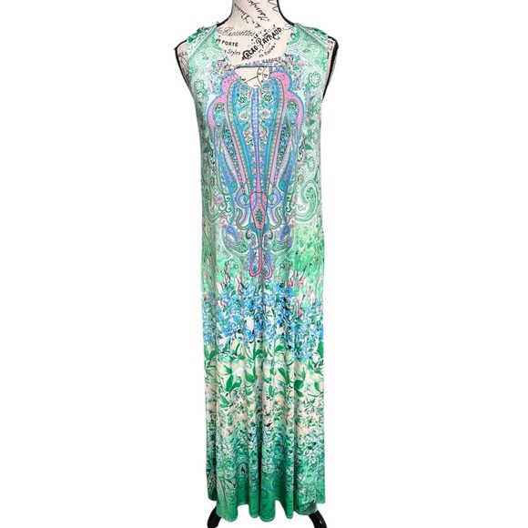 Elegant Green and Blue Maxi Dress - Picture 3 of 12